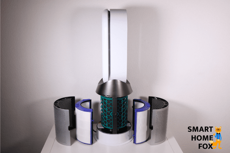 Округлые элементы HEPA-фильтра и угольного фильтра в воздухоочистителе Dyson Pure Hot+Cool HP05.